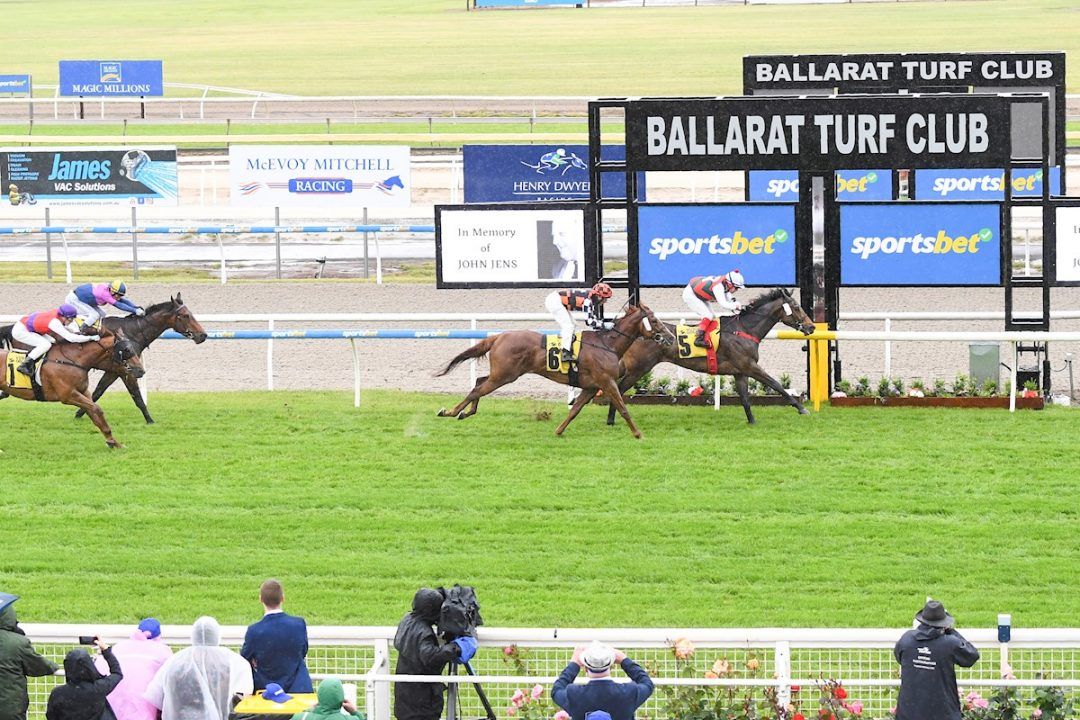 Shuriken ridden by Dean Yendall wins the John Jens VOBIS Gold Eureka Stockade at Ballarat Racecourse on November 19, 2022 in Ballarat, Australia. (Photo by Pat Scala/Racing Photos)